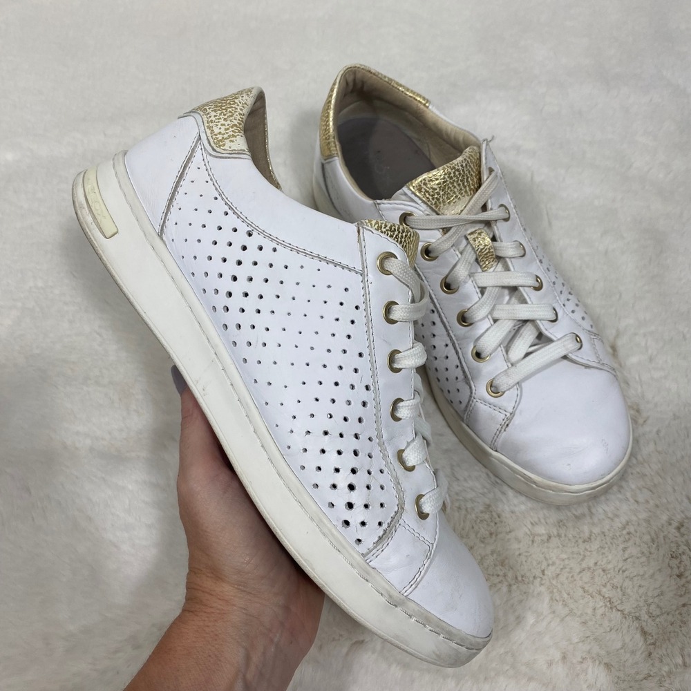 Geox Jayden B White Leather Sneakers Gold Detail Perforated Low Top Casual Shoes